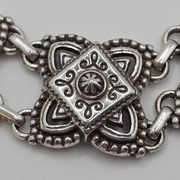 Brighton 7" Chunky Bracelet Medallion Panel Silver Tone Signed Vtg Raised Square - Picture 15 of 16